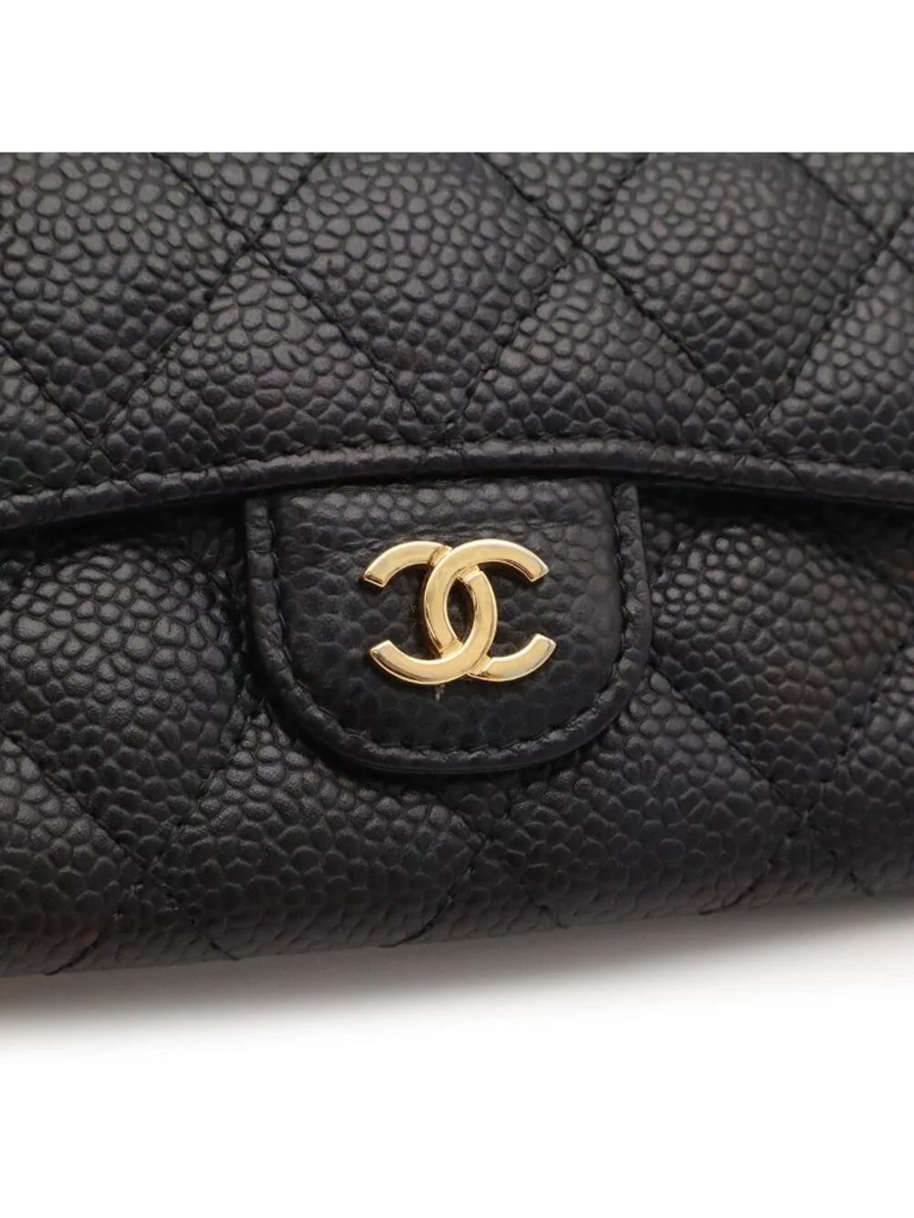 Chanel Quilted Classic Flap Bag Card Case CC Logo Business Pass Case Caviar